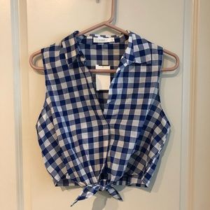 Lush gingham collared tie front crop top